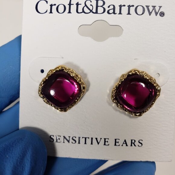 CROFT & BARROW, Gold-tone Pink Stone Square Design Stud Earrings Women's Jewelry - Picture 3 of 9